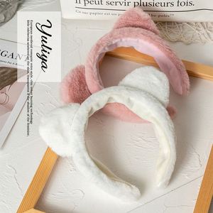 Cute Girly Cat-Ear <b>Headband</b> <b>with</b> Wide Brim Plush Lining Non-Slip Face Washing Hair <b>Clip</b>-Japan & Korean Style Plastic Resin - Product Image 1