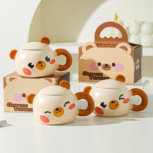 <span class=keywords><strong>Tasse</strong></span> en céramique de <span class=keywords><strong>tasse</strong></span> d'<span class=keywords><strong>animal</strong></span> de dessin animé mignon avec le cadeau de couvercle pour le souvenir de cadeau d'anniversaire d'amis - Product Image 1