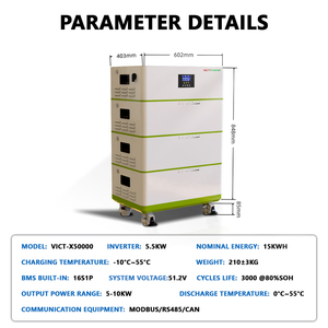 Système de stockage d'énergie solaire empilable Victpower 15 kWh, batterie LiFePO4, pack solaire, onduleur hybride BMS 5-10 kW, hors réseau, IP54 - Product Image 6