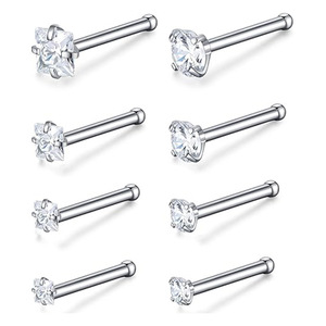 Clous de nez en acier inoxydable avec zircon serti à griffes, forme étoile géométrique, bijoux de piercing pour l'oreille, cadeau - Product Image 1