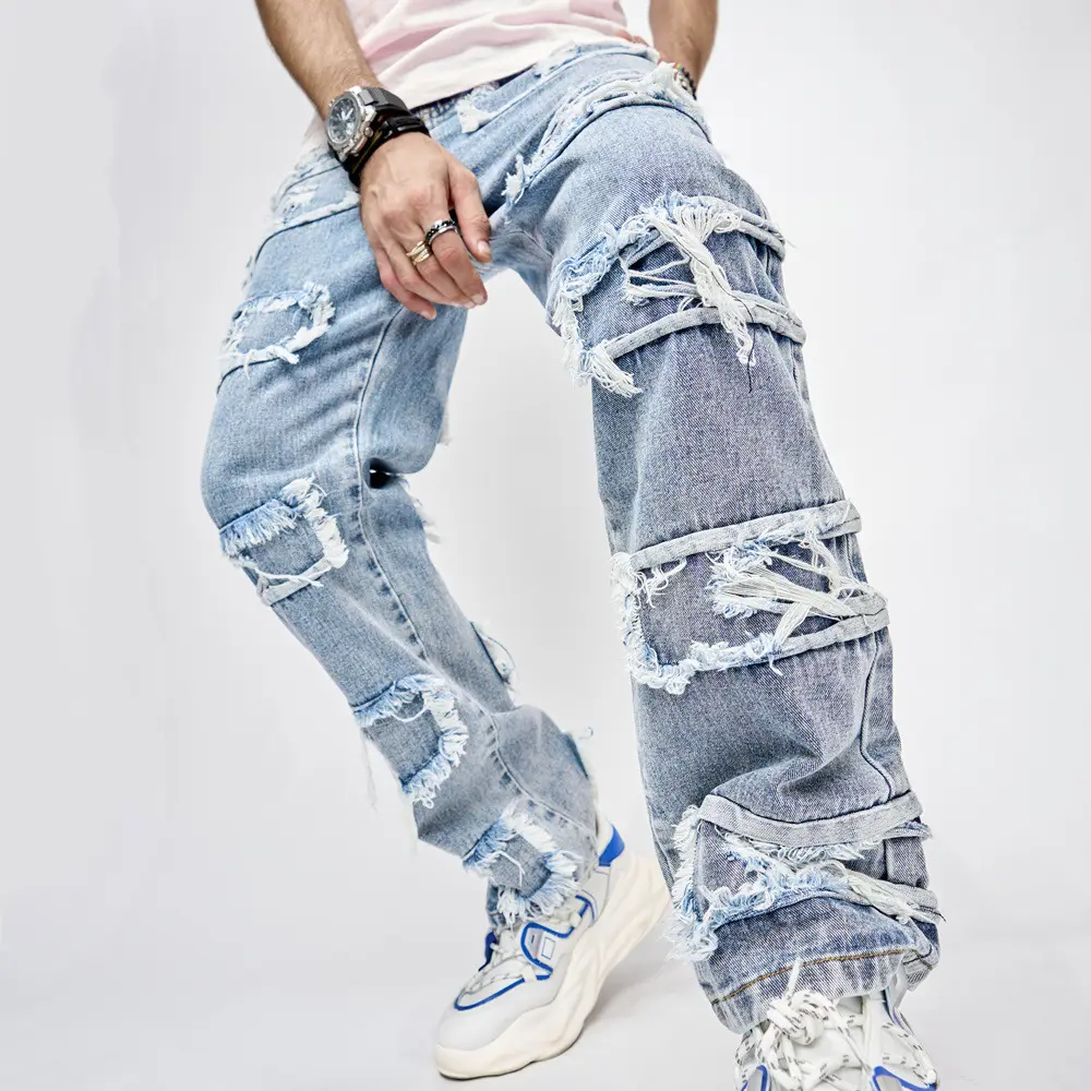 סיטונאי של מכנסי ג'ינס ביוניים רטרו קז'ואל חדשים לגברים טרנד אמריקאי רפויים מכנסיים רפויים ברחוב רחוב רחב מכנסי גברים