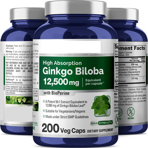Cápsulas de Extracto de Ginkgo Biloba de Marca Privada OEM, 100% Puro, Antioxidante, 12500mg, Alta Absorción, <span class=keywords><strong>BioPerine</strong></span>, Potencia 50:1, Vegetariano - Product Image 2