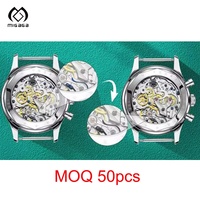 Montres mécaniques automatiques avec logo personnalisé, bracelet en cuir, squelette, véritable tourbillon, pour homme