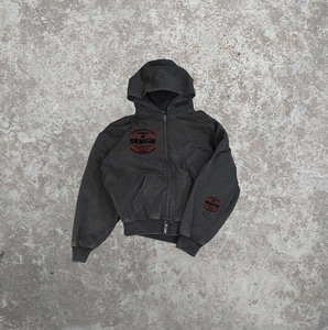 Sudadera con capucha de gran tamaño con cremallera lavada con ácido bordada y hombros caídos, ropa de calle pesada de algodón 100% para hombre - Product Image 1