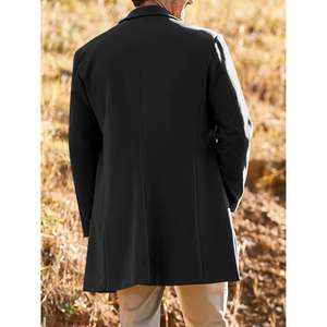 2025 gabardina ajustada para hombre Otoño Invierno cálido abrigo suave cuello con muescas abrigo de guisante de un solo pecho de algodón de talla grande - Product Image 2