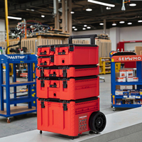 Boîte à outils en plastique rouge de qualité industrielle, 6 couches empilées, multifonctionnelle, chariot à outils électrique à poulies, boîte à outils mobile