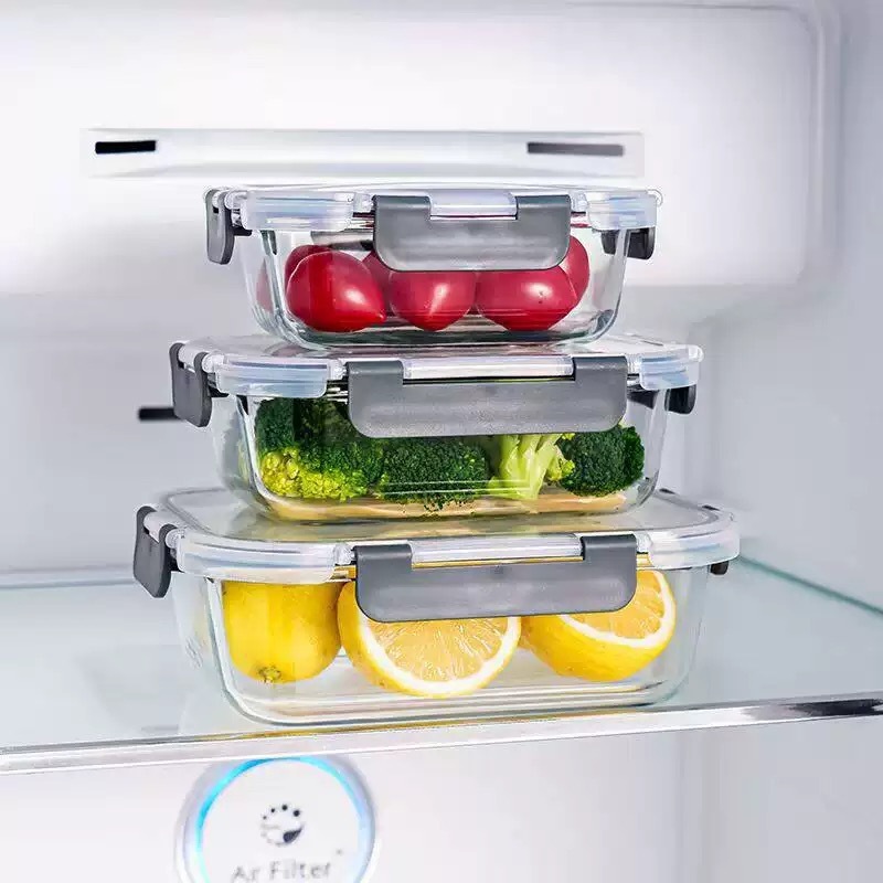 New High-borosilicate Glass Food Storage Containers Modern Minimalist Microwave-safe Lunch Box Set Portable Airtight Lid view 3