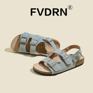 Sandales romaines vintage en daim pleine fleur à bout rond et plateforme pour femme – Nouvelle collection été 2025 - Product Image 3