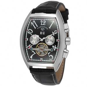 FORSINING 9409 classic Brown mens meccanismo orologio futuristico cinturino in vera pelle impermeabile Tourbillion week display rohs watch - Product Image 4