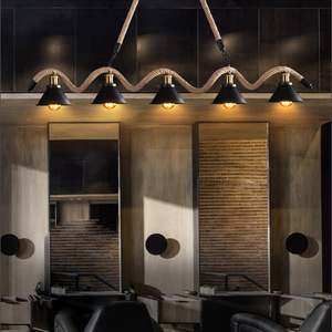 Retro in ferro stile Country canapa lampadario a corda vecchia lampada a sospensione a soffitto per tavolo da pranzo - Product Image 6