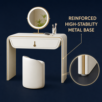 Ensemble de coiffeuse de luxe en bois massif couleur crème, table de maquillage moderne et minimaliste en cuir pour chambre à coucher avec rangement intégré, robuste et autoportante