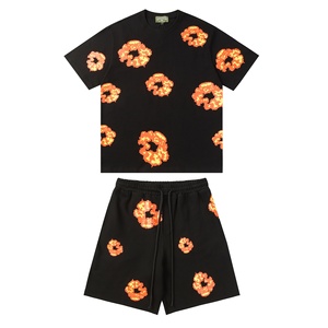 Nouvel ensemble de shorts 2 pièces en coton imprimé floral, style européen et américain, au-dessus du genou, streetwear à manches courtes pour jeunes - Product Image 5