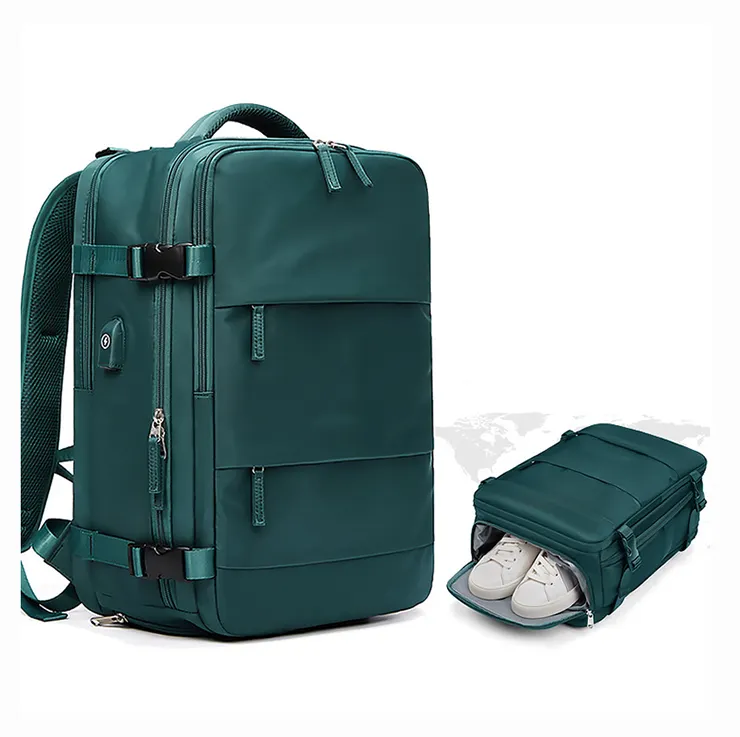 Fabrik benutzer definierte grüne Werbung große Kapazität Nylon Rucksack hochwertige Multifunktions-Business-Laptop-Rucksack mit USB