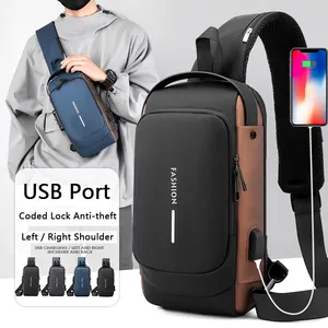 Custom Logo Chest Pack with USB Coded Lock Anti-theft Shoulder Bag Waterproof Mens Crossbody Chest Bag