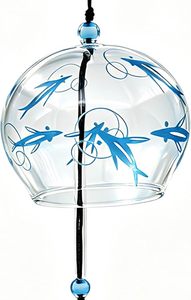 Carillon à vent rond japonais et clochettes éoliennes en verre faites à la main, motif poisson bleu, provenant de Chine - Product Image 2