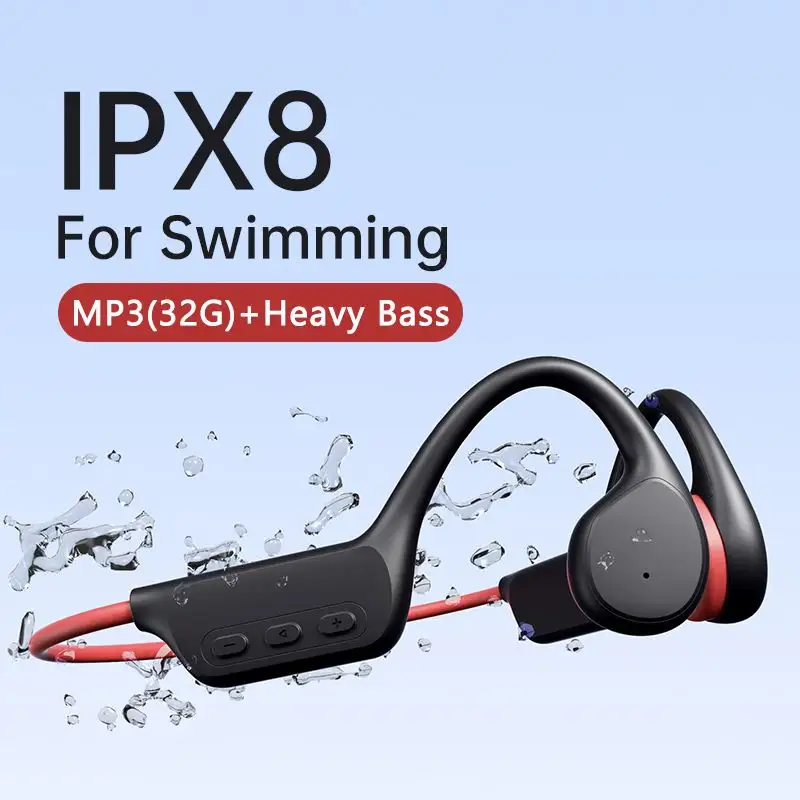 बोन कंडक्शन इयरफ़ोन BT वायरलेस IPX8 वाटरप्रूफ MP3 प्लेयर Hifi ईयर-हुक हेडफ़ोन तैराकी के लिए माइक हेडसेट के साथ