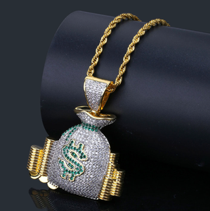Hiphop oro símbolo de dólar dinero bolsa moneda colgante collar de la joyería - Product Image 2