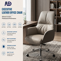 Chaise de bureau de direction Aston moderne de luxe ergonomique à dossier haut en cuir véritable, réglable en hauteur, pivotante, avec base chromée et roulettes