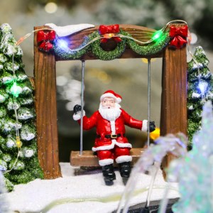 Fuente de Agua Navideña con Luz, Caja Musical Clásica, Adorno Giratorio de Búho, Fuente de Resina con Santa en Columpio para Interiores - Product Image 4