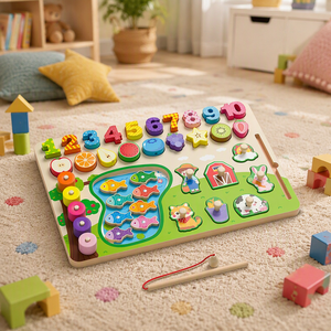 Tableau <span class=keywords><strong>de</strong></span> comptage <span class=keywords><strong>en</strong></span> bois magnétique avec pêche, scène <span class=keywords><strong>de</strong></span> ferme, formes <span class=keywords><strong>de</strong></span> fruits, empilage <span class=keywords><strong>de</strong></span> piquets, motricité fine pour tout-petits, CE CPC, vente <span class=keywords><strong>en</strong></span> gros, OEM, personnalisé - Product Image 3