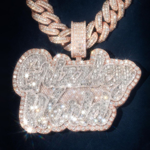 Ciondolo Personalizzato VVS Moissanite in Argento 925 con Catena a Maglie Diamantate, Ciondolo con Lettera del Nome da Uomo Stile Hip Hop, Gioielli che Superano il Test del Diamante - Product Image 1