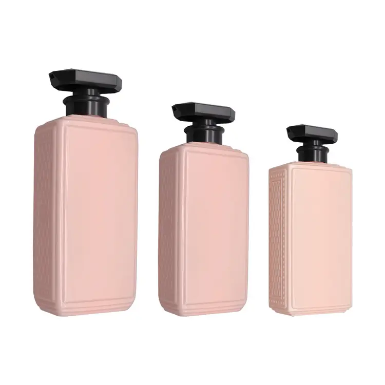 Boş 350ml 500ml 750ml özel pembe PET plastik losyon şişe ile pompa için şampuan ve saç kremi jel ambalaj şişeleri