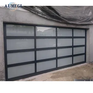 Puerta de garaje negra moderna de doble acristalamiento Aumegi, puertas de almacenamiento para armario de garaje, estantes, puertas de garaje de coche plateadas de Metal