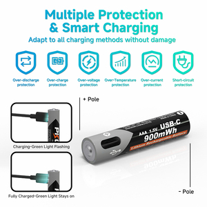 PKCELL 1.5v Aaa 900 Usb-c Litio Li-ion Lipo Recargable Tipo Usb C Pilas Recargables Baterías Pequeñas con Cargador - Product Image 4