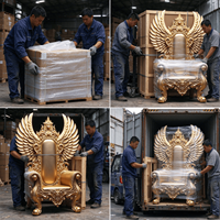 Fauteuil d'appoint de luxe doré, fauteuil royal rembourré à dossier ailé pour salon et décoration intérieure