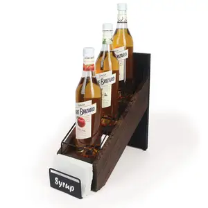 Rustic Wood Syrup Bottle Holder Wire 3 Compartment Shelf Organizer Rack Storage Syrup Wine Bottles Dressings Juice and napkins