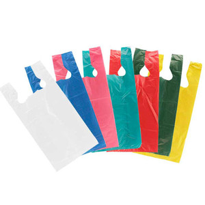 Vente directe d'usine, sacs d'épicerie haut de gamme, logo imprimé personnalisé, sacs en plastique PE de haute qualité, sacs en forme de T-shirt - Product Image 1