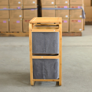 Nordic Bamboo Laundry Basket With <b>Shelf</b> Gray Cotton Fabric Standing <b>Organizer</b> For Home Use - Product Image 4