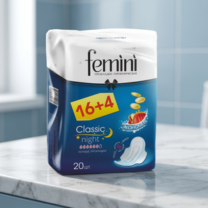 Sanitary Pads <b>FEMINI</b> Classic Night 16 Medium Absorbency Class II Medical Grade 20 Pcs Hygiene Value Pack - Product Image 3