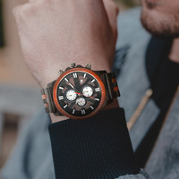Jam Tangan Kayu Ebony Pria Terbaru 2026 100% Kayu Alami Mesin Quartz dengan Tampilan Tanggal Fungsi Kronograf