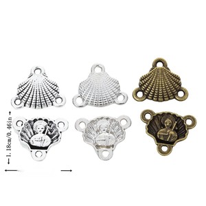 Conector <span class=keywords><strong>de</strong></span> 3 bucles en forma <span class=keywords><strong>de</strong></span> abanico <span class=keywords><strong>de</strong></span> concha <span class=keywords><strong>de</strong></span> vieira, <span class=keywords><strong>de</strong></span> aleación <span class=keywords><strong>de</strong></span> zinc plateada antigua, para artesanía <span class=keywords><strong>de</strong></span> recuerdo <span class=keywords><strong>de</strong></span> peregrinación costera - Product Image 1
