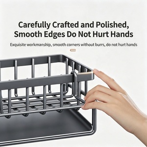 Organisateur de drainage robuste pour évier et comptoir, support de rangement métallique pour salle de bain et cuisine avec plateau <span class=keywords><strong>d</strong></span>'égouttage incliné et porte-serviettes amovible - Product Image 5