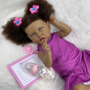 2026 Hot Selling 22 inch <b>Black</b> Skin African Curled Hair <b>Reborn</b> <b>Doll</b> Soft Vinyl Simulation Baby <b>Doll</b> Wholesale - Product Image 1