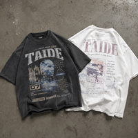 Camiseta Oversize TaiDe con Certificación GRS, 280GSM, Lavado Ácido, Diseño Gráfico Vintage Dream Tour, Logotipo Personalizado en Dos Colores, OEM ODM, Venta al Por Mayor para Hombre