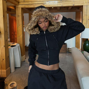 <span class=keywords><strong>Felpa</strong></span> <span class=keywords><strong>con</strong></span> Cappuccio e <span class=keywords><strong>Zip</strong></span> da Donna, Stile Americano Retrò, Cardigan Slim Fit <span class=keywords><strong>con</strong></span> Cintura in Vita, Giacca Cool da Strada - Product Image 4