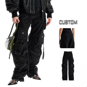 <span class=keywords><strong>Jeans</strong></span> cargo neri con design Multi-tascabile <span class=keywords><strong>jeans</strong></span> cargo personalizzati all'ingrosso dei pesi massimi da <span class=keywords><strong>donna</strong></span> - Product Image 3