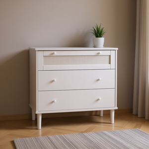 Mobiletto Senja a 3 cassetti in legno massello effetto rattan bianco, design moderno per soggiorno - Product Image 2