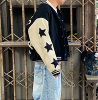 Blouson universitaire personnalisé pour homme en laine épaisse avec manches en cuir, écusson étoile en chenille, style Y2K Grunge, coupe ample, type baseball, vêtement d'extérieur d'hiver
