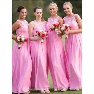 Màu Hồng Phía Trước Chia Phù Dâu Dresses Ren Appliques Phi Maid Of Honor Gown Cô Gái Đen Tầng Length Wedding Guest Dress