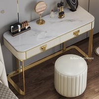 Coiffeuse moderne de style européen, ensemble de table de maquillage, en acier inoxydable doré, de luxe, coiffeuse en marbre blanc