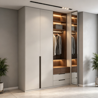 Armoire de chambre moderne et minimaliste, dressing modulaire sur mesure, porte en bois massif, système d'éclairage LED, portable, grande capacité