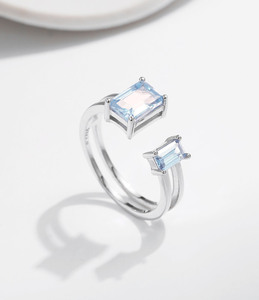 S925 <b>Silver</b> <b>Emerald</b> Cut Topaz <b>Ring</b> Prong Setting Geometric Minimalist Unisex Everyday Wear Gemstone <b>Rings</b> - Product Image 6