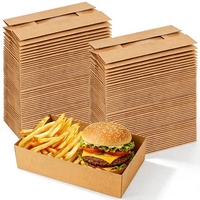 Barquette alimentaire rectangulaire jetable en papier kraft, pliable, avec 4 coins relevables, en carton, pour restauration rapide, collations, stades et cinémas