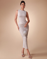 Ocstrade Robes Décontractées pour Femmes en Gros – Robe Midi Moulante Sans Manches Froncée Col Rond Extensible et Ajustée pour Femme