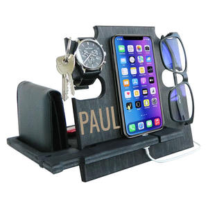 Table de chevet en bois organisateur de téléphone et de montre station d'accueil pour téléphone avec étagère de rangement idée cadeau - Product Image 3