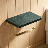 Support mural pour papier toilette HONGDEC en or brossé, avec accessoires assortis en marbre vert foncé pour salle de bain